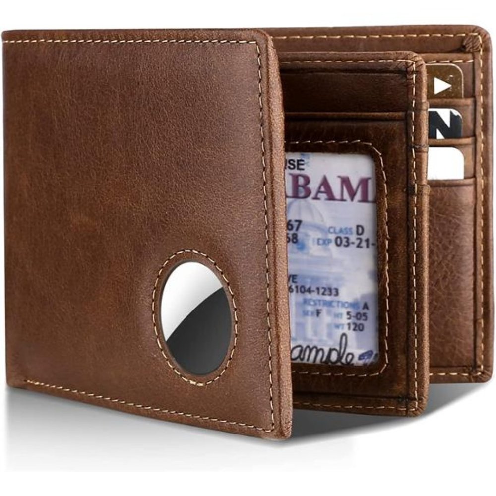 Air Tag Wallet- Bifold Genuine Leather Men Wallet for AirTag RFID Blocking